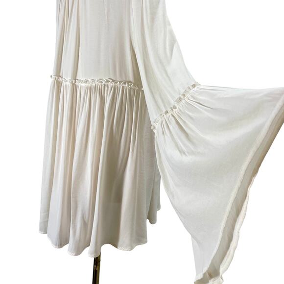 John Mark Tunic Top Womens Medium Cream Boho Tunic Keyhole Tie Neck Bell Sleeves - Picture 5 of 9